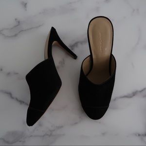 Ann Taylor Black Suede Cap Toe Pumps